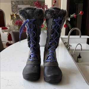 The North Face Black and Gray Winter Boots with Blue Laces